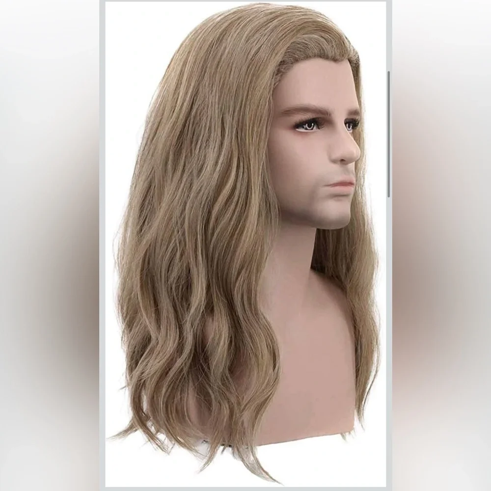 karlery Men Long Light Blonde Wig Halloween Cosplay Wig Anime Costume Party Wig